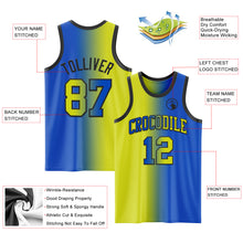 Load image into Gallery viewer, Custom Thunder Blue Neon Yellow-Black Authentic Gradient Fashion Basketball Jersey