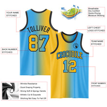 Load image into Gallery viewer, Custom Sky Blue Gold-Black Authentic Gradient Fashion Basketball Jersey