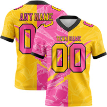 Load image into Gallery viewer, Custom Yellow Pink-Black Mesh Authentic Gradient Fashion Scratch Football Jersey