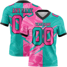 Load image into Gallery viewer, Custom Aqua Pink-Black Mesh Authentic Gradient Fashion Scratch Football Jersey