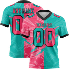 Load image into Gallery viewer, Custom Aqua Neon Pink-Black Mesh Authentic Gradient Fashion Scratch Football Jersey