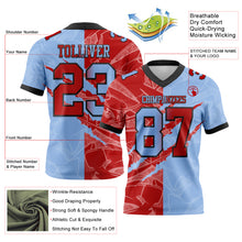 Load image into Gallery viewer, Custom Light Blue Red-Black Mesh Authentic Gradient Fashion Scratch Football Jersey