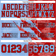 Load image into Gallery viewer, Custom Light Blue Red-Black Mesh Authentic Gradient Fashion Scratch Football Jersey