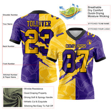 Load image into Gallery viewer, Custom Purple Yellow-Black Mesh Authentic Gradient Fashion Scratch Football Jersey