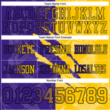 Load image into Gallery viewer, Custom Purple Yellow-Black Mesh Authentic Gradient Fashion Scratch Football Jersey