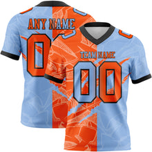Load image into Gallery viewer, Custom Light Blue Orange-Black Mesh Authentic Gradient Fashion Scratch Football Jersey