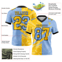 Load image into Gallery viewer, Custom Light Blue Yellow-Black Mesh Authentic Gradient Fashion Scratch Football Jersey