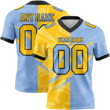 Load image into Gallery viewer, Custom Light Blue Yellow-Black Mesh Authentic Gradient Fashion Scratch Football Jersey