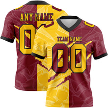Load image into Gallery viewer, Custom Crimson Yellow-Black Mesh Authentic Gradient Fashion Scratch Football Jersey