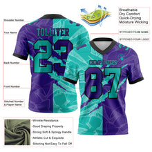 Load image into Gallery viewer, Custom Purple Aqua-Black Mesh Authentic Gradient Fashion Scratch Football Jersey