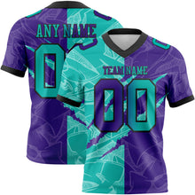Load image into Gallery viewer, Custom Purple Aqua-Black Mesh Authentic Gradient Fashion Scratch Football Jersey