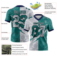 Load image into Gallery viewer, Custom Teal Gray-Navy Mesh Authentic Gradient Fashion Scratch Football Jersey
