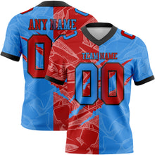 Load image into Gallery viewer, Custom Powder Blue Red-Navy Mesh Authentic Gradient Fashion Scratch Football Jersey