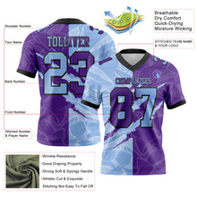 Load image into Gallery viewer, Custom Purple Light Blue-Black Mesh Authentic Gradient Fashion Scratch Football Jersey