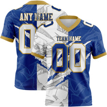 Load image into Gallery viewer, Custom Royal White-Old Gold Mesh Authentic Gradient Fashion Scratch Football Jersey