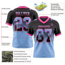 Load image into Gallery viewer, Custom Black Light Blue-Pink Mesh Authentic Gradient Square Shape Flag Football Jersey