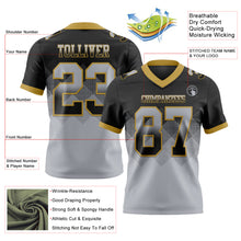 Load image into Gallery viewer, Custom Black Gray-Old Gold Mesh Authentic Gradient Square Shape Flag Football Jersey