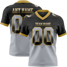 Load image into Gallery viewer, Custom Black Gray-Old Gold Mesh Authentic Gradient Square Shape Flag Football Jersey