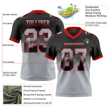 Load image into Gallery viewer, Custom Black Gray-Red Mesh Authentic Gradient Square Shape Flag Football Jersey