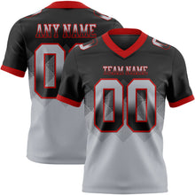 Load image into Gallery viewer, Custom Black Gray-Red Mesh Authentic Gradient Square Shape Flag Football Jersey