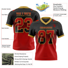 Load image into Gallery viewer, Custom Black Red-Old Gold Mesh Authentic Gradient Square Shape Flag Football Jersey