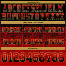 Load image into Gallery viewer, Custom Black Red-Old Gold Mesh Authentic Gradient Square Shape Flag Football Jersey