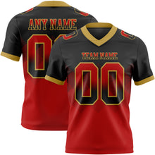Load image into Gallery viewer, Custom Black Red-Old Gold Mesh Authentic Gradient Square Shape Flag Football Jersey