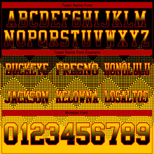 Load image into Gallery viewer, Custom Black Yellow-Red Mesh Authentic Gradient Square Shape Flag Football Jersey