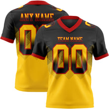 Load image into Gallery viewer, Custom Black Yellow-Red Mesh Authentic Gradient Square Shape Flag Football Jersey