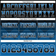 Load image into Gallery viewer, Custom Black Blue-White Mesh Authentic Gradient Square Shape Flag Football Jersey