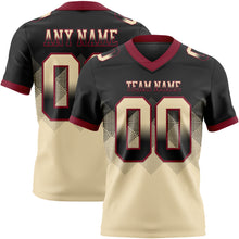 Load image into Gallery viewer, Custom Black Cream-Crimson Mesh Authentic Gradient Square Shape Flag Football Jersey