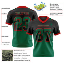 Load image into Gallery viewer, Custom Black Kelly Green-Red Mesh Authentic Gradient Square Shape Flag Football Jersey