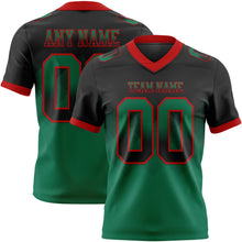 Load image into Gallery viewer, Custom Black Kelly Green-Red Mesh Authentic Gradient Square Shape Flag Football Jersey