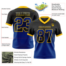 Load image into Gallery viewer, Custom Black Royal-Yellow Mesh Authentic Gradient Square Shape Flag Football Jersey