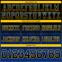 Load image into Gallery viewer, Custom Black Royal-Yellow Mesh Authentic Gradient Square Shape Flag Football Jersey