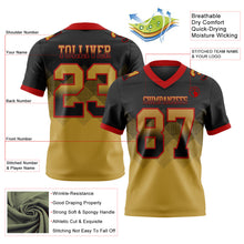 Load image into Gallery viewer, Custom Black Old Gold-Red Mesh Authentic Gradient Square Shape Flag Football Jersey
