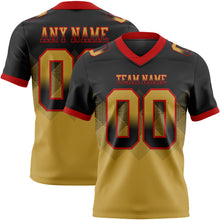 Load image into Gallery viewer, Custom Black Old Gold-Red Mesh Authentic Gradient Square Shape Flag Football Jersey