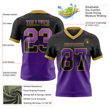 Load image into Gallery viewer, Custom Black Purple-Old Gold Mesh Authentic Gradient Square Shape Flag Football Jersey