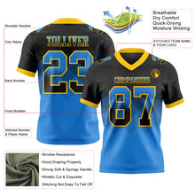 Load image into Gallery viewer, Custom Black Powder Blue-Yellow Mesh Authentic Gradient Square Shape Flag Football Jersey