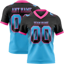 Load image into Gallery viewer, Custom Black Sky Blue-Pink Mesh Authentic Gradient Square Shape Flag Football Jersey