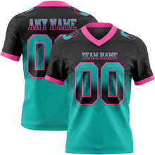 Load image into Gallery viewer, Custom Black Aqua-Pink Mesh Authentic Gradient Square Shape Flag Football Jersey