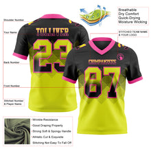 Load image into Gallery viewer, Custom Black Neon Yellow-Pink Mesh Authentic Gradient Square Shape Flag Football Jersey
