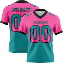 Load image into Gallery viewer, Custom Pink Teal-Black Mesh Authentic Gradient Square Shape Flag Football Jersey