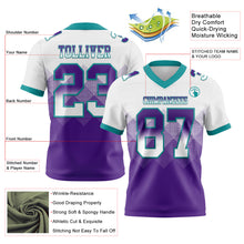 Load image into Gallery viewer, Custom White Purple-Teal Mesh Authentic Gradient Square Shape Flag Football Jersey