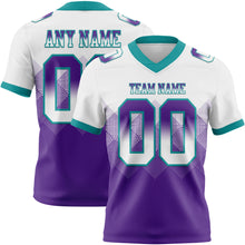 Load image into Gallery viewer, Custom White Purple-Teal Mesh Authentic Gradient Square Shape Flag Football Jersey