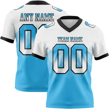 Load image into Gallery viewer, Custom White Sky Blue-Black Mesh Authentic Gradient Square Shape Flag Football Jersey