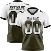 Load image into Gallery viewer, Custom White Olive-Black Mesh Authentic Gradient Square Shape Flag Football Jersey