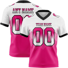 Load image into Gallery viewer, Custom White Hot Pink-Black Mesh Authentic Gradient Square Shape Flag Football Jersey