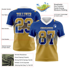 Load image into Gallery viewer, Custom Royal Old Gold-White Mesh Authentic Gradient Square Shape Flag Football Jersey