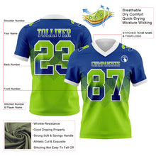 Load image into Gallery viewer, Custom Royal Neon Green-White Mesh Authentic Gradient Square Shape Flag Football Jersey
